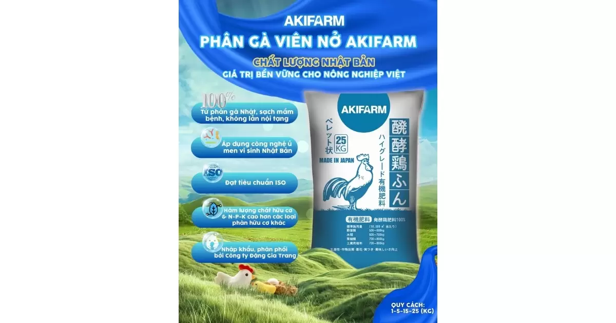 Phân gà hữu cơ Nhật Bản AKIFARM dạng viên nở (nén)